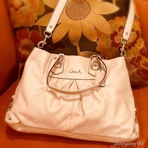 Coach large cream pink leather shoulder/tote bag